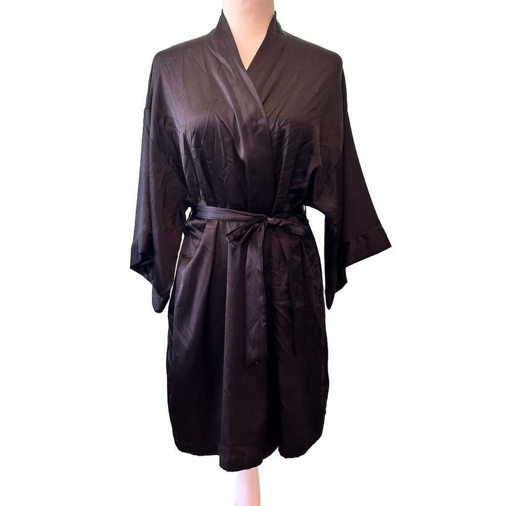 Victoria's Secret Black Satin Kimono Robe M/L